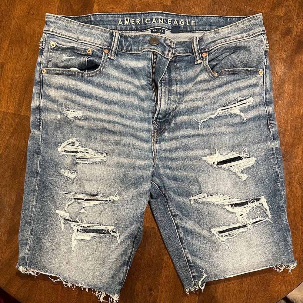 American Eagle Outfitters Men's Ripped Blue Jean Shorts